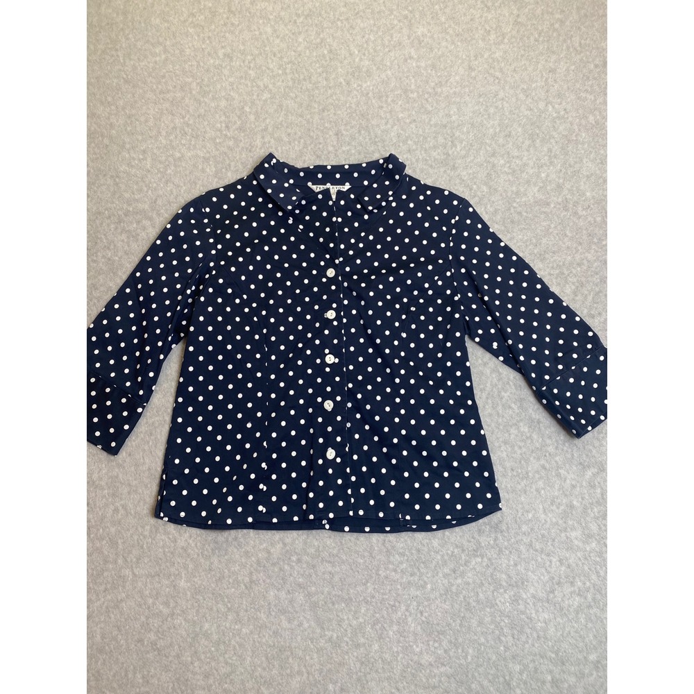 Pendleton Petite Navy Blue White Polka Dot Button Down Shirt PM 3/4 Sleeve